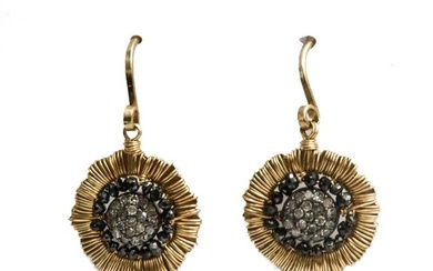 14k Yellow Gold Diamond Sunflower Earrings