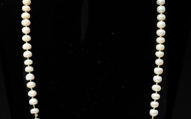 14k Yellow Gold Pearl Garnet and Yellow Gold Single Strand Necklace
