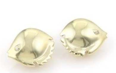 14kt Yellow Gold & Diamond Puffer Fish Stud Earrings