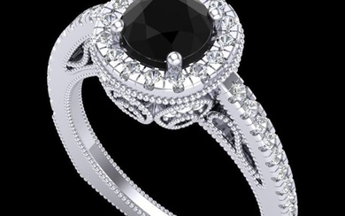1.55 ctw Fancy Black Diamond Engagment Art Deco Ring 18k White Gold
