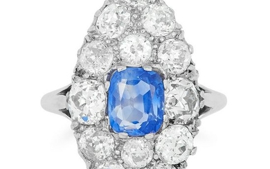 1.30 CARAT SAPPHIRE AND DIAMOND RING in marquise face