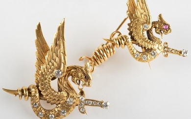 14k Gold and Diamond Dragon Pin