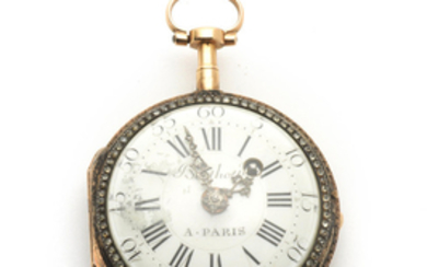 An 18th century gold and enamel open face pocket watch