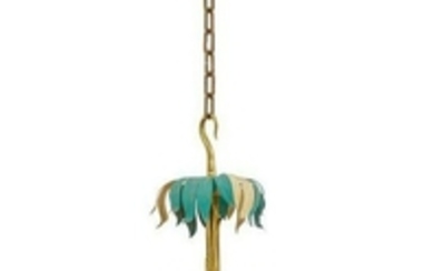 1960's FRENCH DECORATED BRASS PALM CHANDELIER BY BAGUES