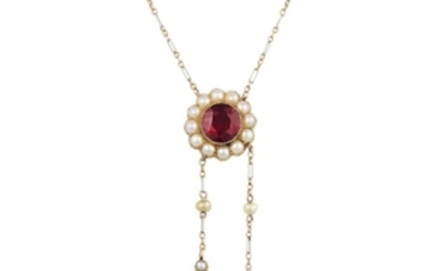 Antique Ruby and Pearl Necklace
