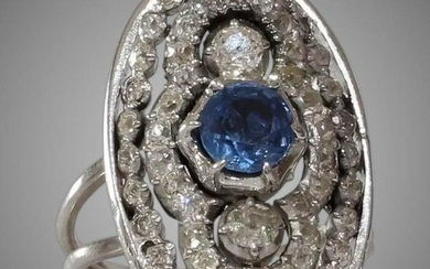 Art Deco Sapphire Diamond Ring | 14K Gold Cocktail |