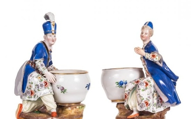 Assembled Pair of Meissen Porcelain Figural Salts