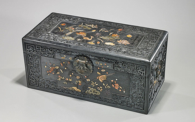 Chinese Applique Stone Hardwood Box