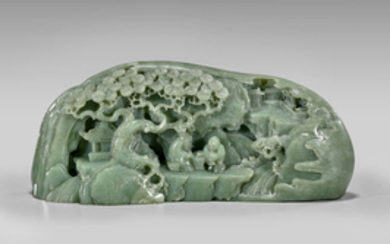 CHINESE CARVED GREEN JADE 'MOUNTAIN'