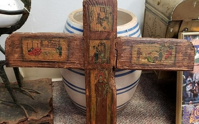 Early 20th Century San Antonio Hand Painted Wood Cross