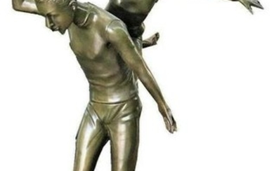 EARLY 20TH CENTURY PAIR OF GYMNASTS BRONZE SCULPTURE