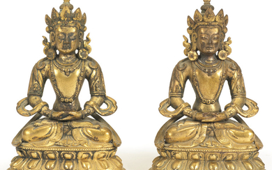 A pair of gilt-bronze figures of Amitayus