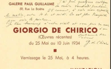 Giorgio de CHIRICO (1888 1978). L.A.S., [mai 1934]…