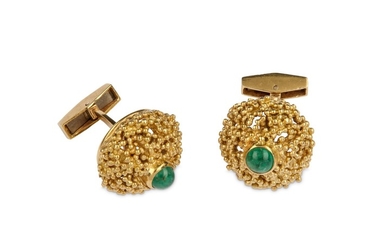 A pair of gold and emerald cufflinks, by...