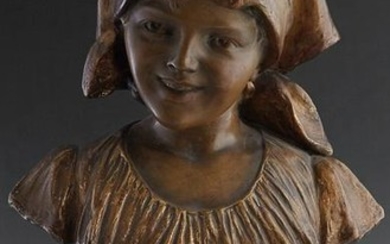 Goldscheider Gilt Ceramic Bust, early 20th c., of a