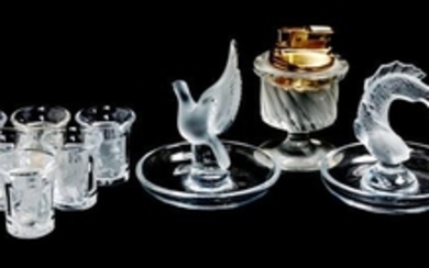 * A Group of Lalique Molded and Frosted Glass Table Articles
