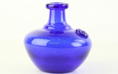 Kosta Boda Blue Glass Vase Signed H.Hoglund ( Height 15.5cm)