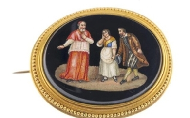 A late Victorian micro mosaic onyx brooch. Depicting a