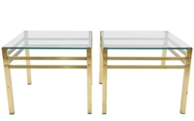 PAIR OF MID-CENTURY BRASS & GLASS SIDE TABLES