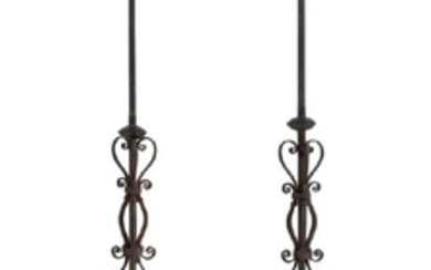 A Mizner Style Marble Top Wrought Iron Side Table
