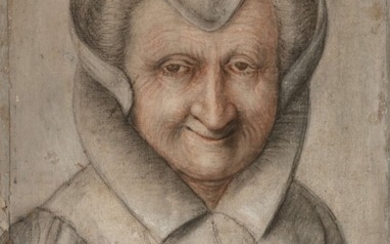 Nicolas LAGNEAU Actif au XVIIe siècle Portrait de femme âgée de face souriant