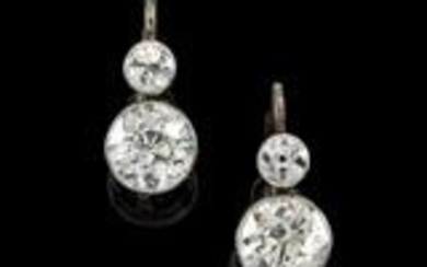 A pair of old-cut diamond earrings, total weight c. 3.60 ct