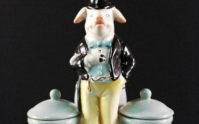 A porcelain double mustard pot - Chinese pig design