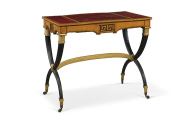 A REGENCY PARCEL-GILT AND EBONISED SATINWOOD GAMES TABLE, EARLY 19TH CENTURY, IN THE MANNER OF JOHN MCLEAN