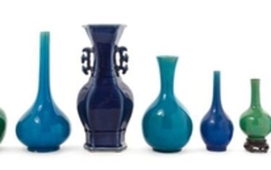 Seven Chinese Monochrome Glazed Porcelain Vases