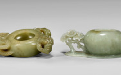 TWO CARVED JADE BRUSH WASHERS