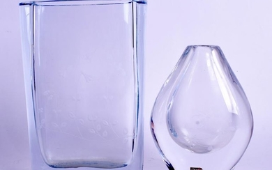 TWO SWEDISH CLEAR GLASS VASES. 17 cm & 14 cm high. (2)