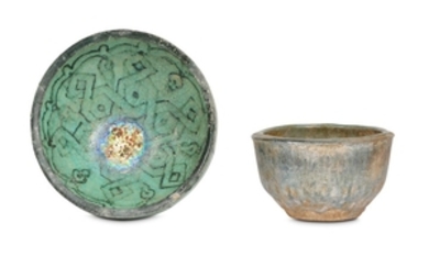 TWO TURQUOISE-GLAZED POTTERY BOWLS Kashan, Iran, 12th -...