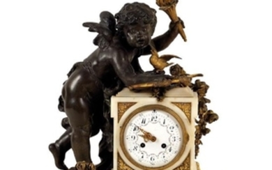 White marble burnished and bronze clock