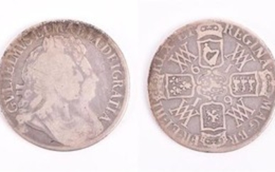 WILLIAM AND MARY, 1689-94. CROWN, 1691. TERTIO. Obv: Conjoined busts right. Rev: Crowned cruciform shields with WM in angles....