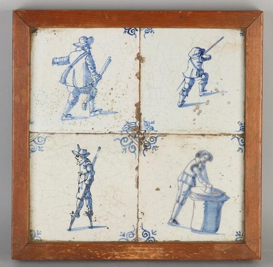 17th Century Dutch 4-pass tile panel. 2x Figures with