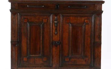 17th Century oak and fruitwood ‘box-top’ chest, Anglo-Dutch, circa 1670, of slender proportions