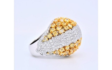 18 Karat White Gold Natural Yellow Diamond Cluster Anniversary Ring Wedding Band