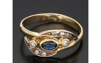 18 kt. Bicolour, Gold - Ring Sapphire - Diamond