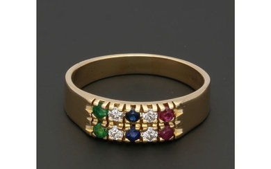 18 kt. Gold - Ring - 0.04 ct Diamond - Emerald, Ruby, Sapphire