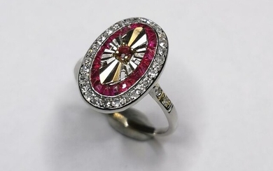 18 kt. Gold - Ring - Diamonds, Ruby
