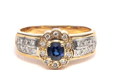 18 kt. Platinum, Yellow gold - Ring - 0.38 ct Sapphire - 0.20 ct Diamonds - No Reserve Price