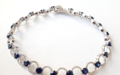 18 kt. White gold - Bracelet Sapphire - Diamonds