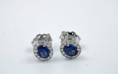 18 kt. White gold - Earring - 0.40 ct Sapphire - Diamonds