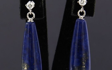 18 kt. White gold - Earrings - 0.12 ct Diamond - Lapis lazuli