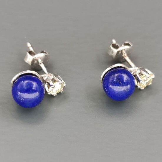 18 kt. White gold - Earrings - 0.40 ct Diamond - Lapis lazuli