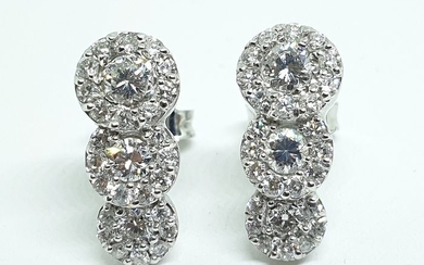 18 kt. White gold - Earrings - 1.10 ct Diamond