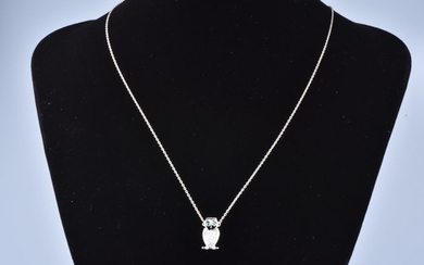 18 kt. White gold - Necklace with pendant - 0.12 ct Diamond - Emerald