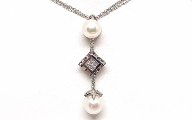 18 kt. White gold - Necklace with pendant - 2.06 ct Diamond - Pearl