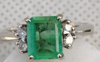 18 kt. White gold - Ring - 1.00 ct Emerald - Diamonds