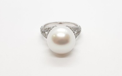 18 kt. White gold - Ring - 16.00 ct South Sea Pearl - Diamonds